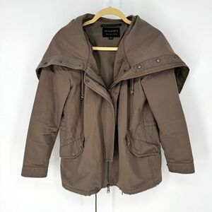 All Saints funnel net hooded Taupe minimalist, military Jacket